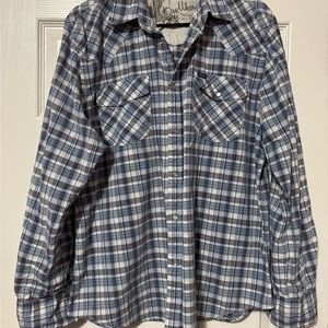 COPY - Bullhead Blue and White Plaid Casual Button Down Shirt